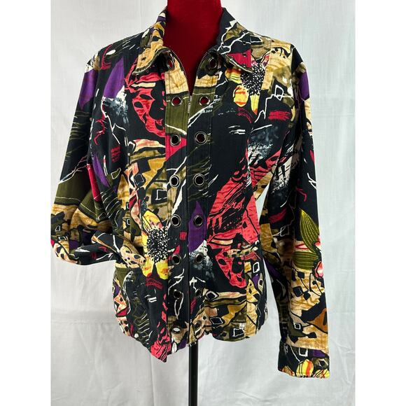 Wearable Art jacket women's size XL by Units cotton zipup colorful with grommets - Picture 12 of 14